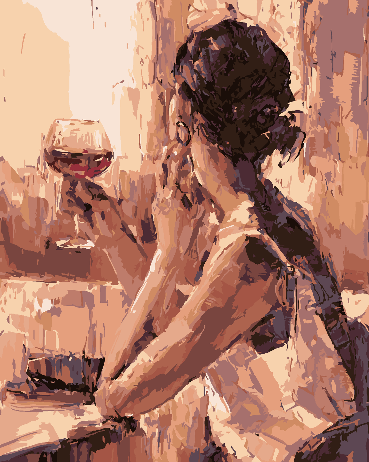 Vrouw met een glas wijn, schilderen op nummer