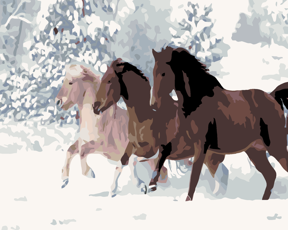 Paarden in de sneeuw, schilderen op nummer