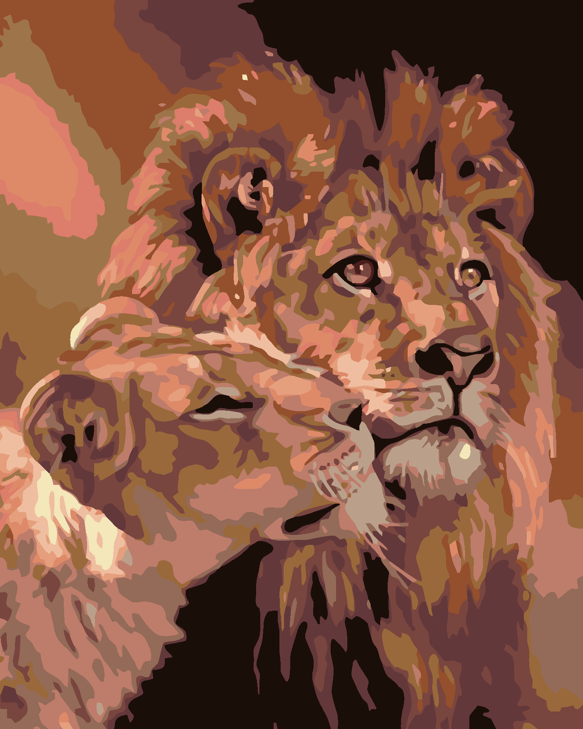 Leeuw en leeuwin, schilderen op nummer