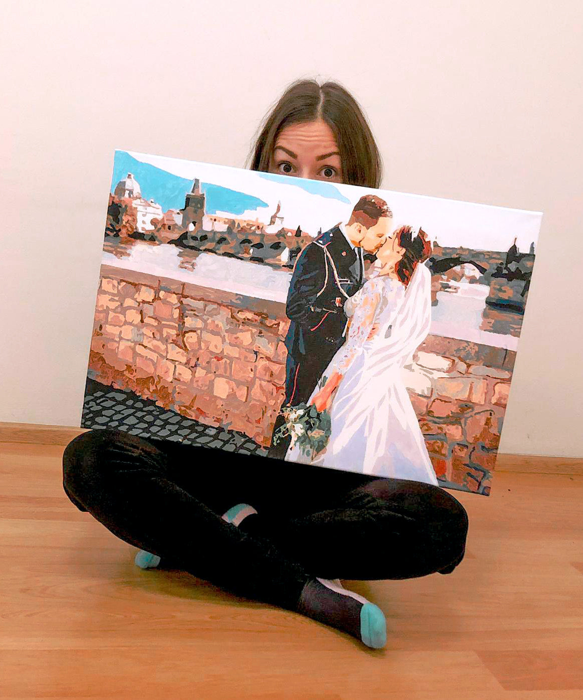 Trouwfoto als schilderij op nummer