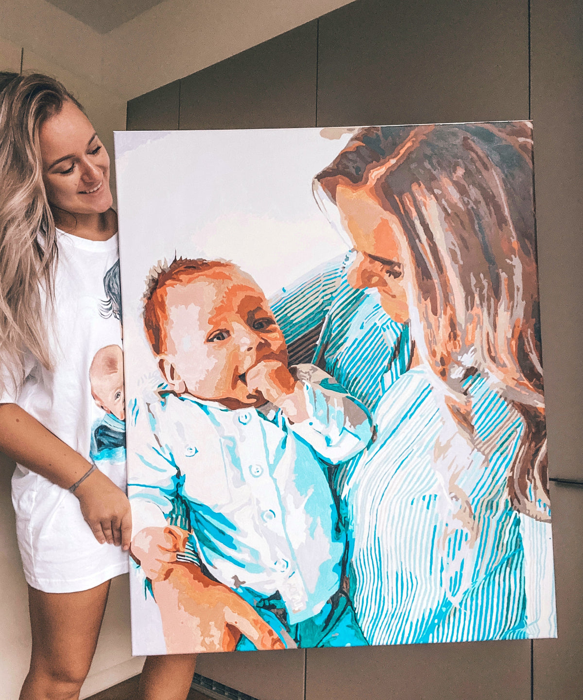 Geschilderde foto van moeder met baby