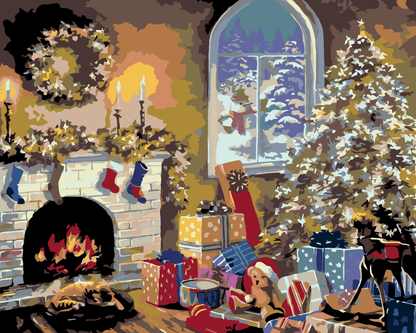 Kerst bij de open haard, schilderen op nummer