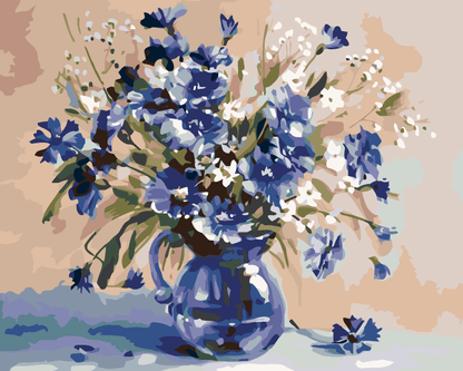 Boeket blauwe bloemen, schilderen op nummer