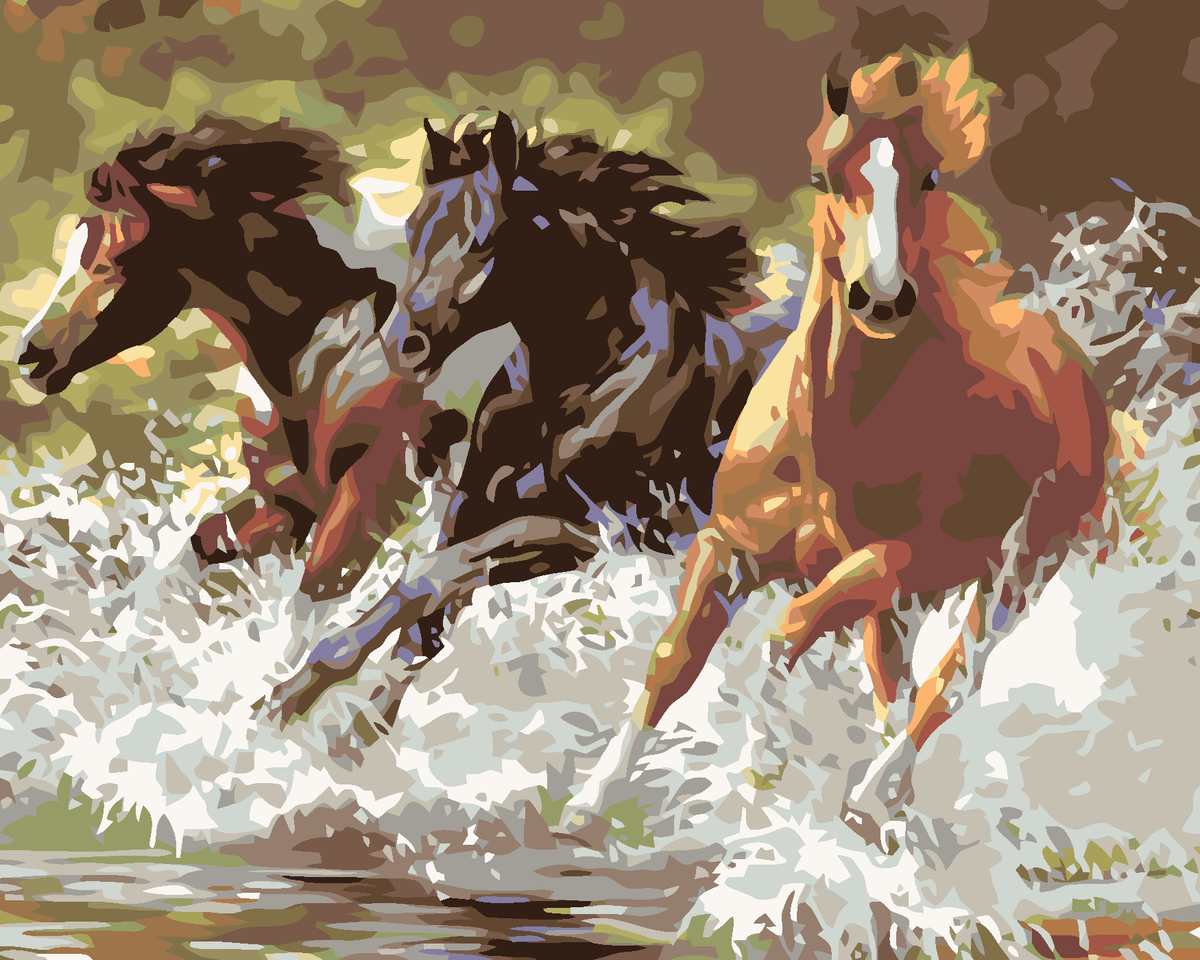Paarden in het water, schilderen op nummer