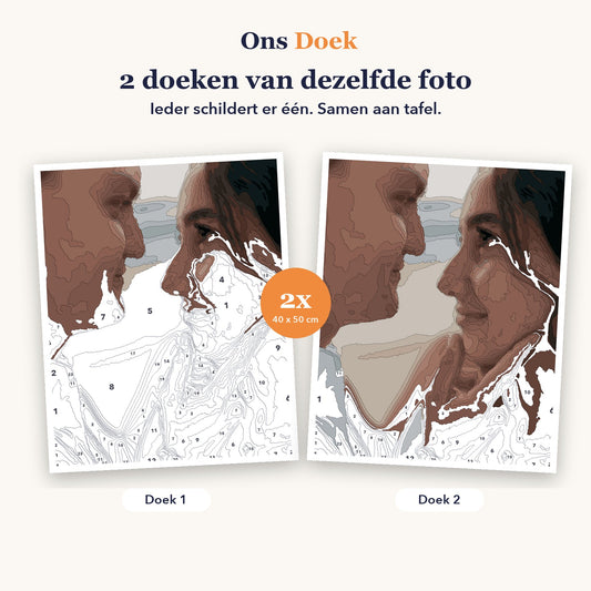 2 doeken van dezelfde foto, ieder schildert er een